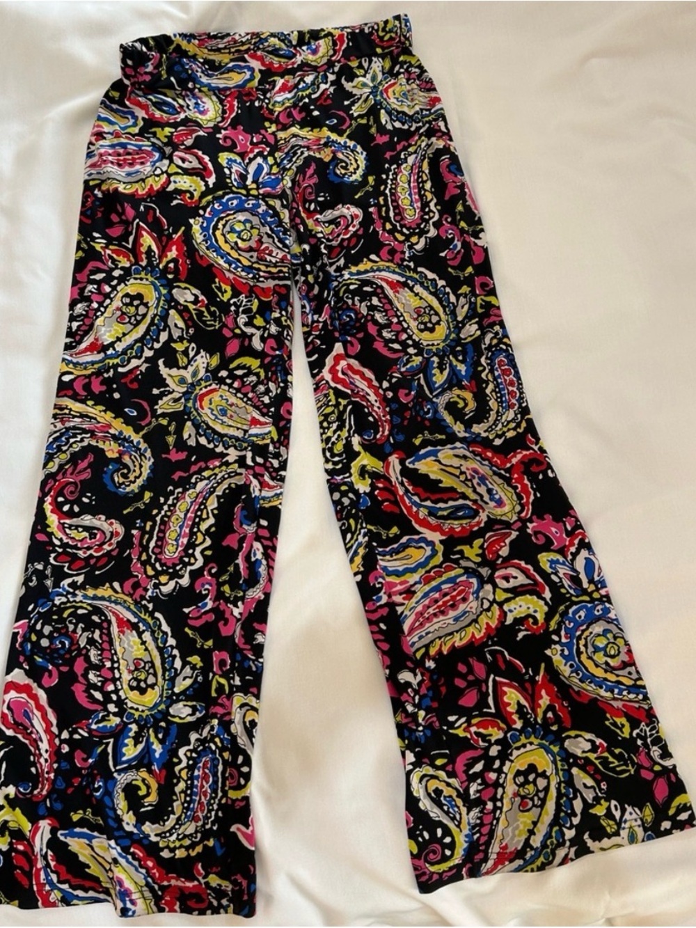 Black Paisley Print Wide-Leg Pants - Multicolor